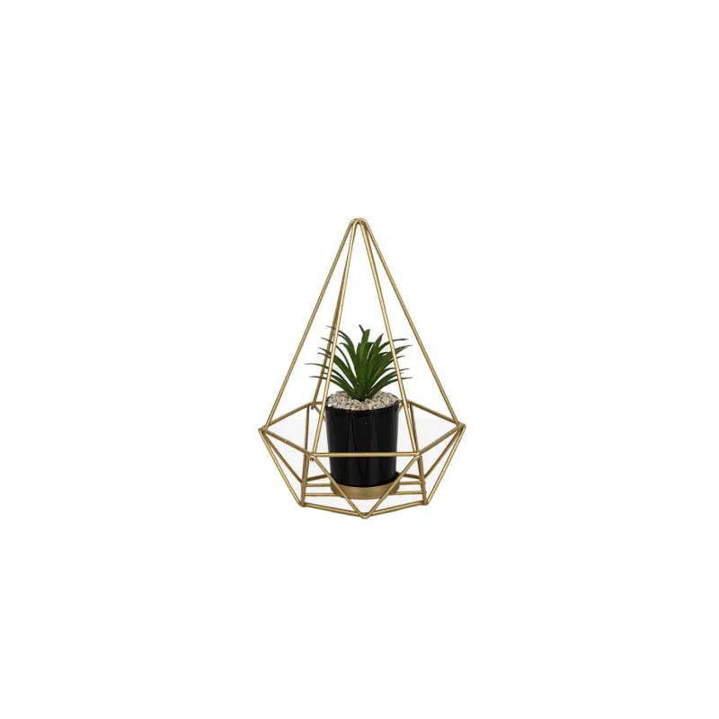 Pirámide de Metal Dorado con Planta